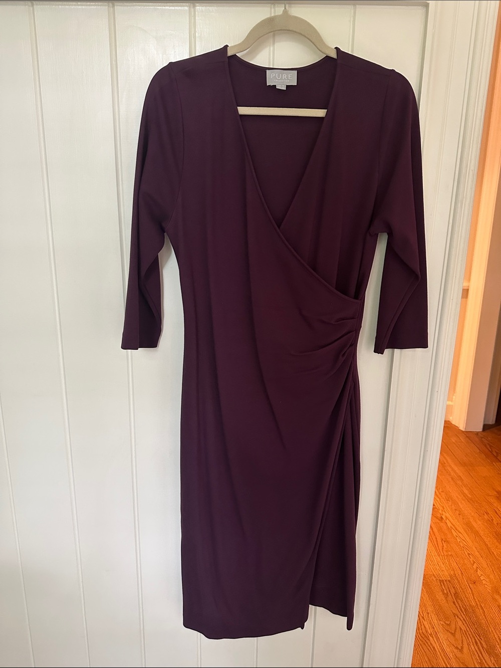 Pure Collection Women's Deep Plum Faux-Wrap Midi Dress